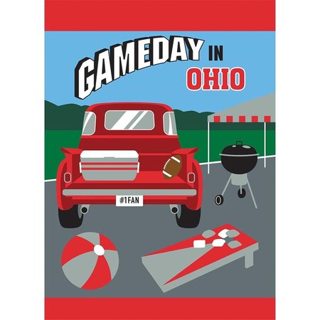 MAGNOLIA GARDEN FLAGS 13 x 18 in Game Day in Ohio Garden Flag Red  Grey 1454